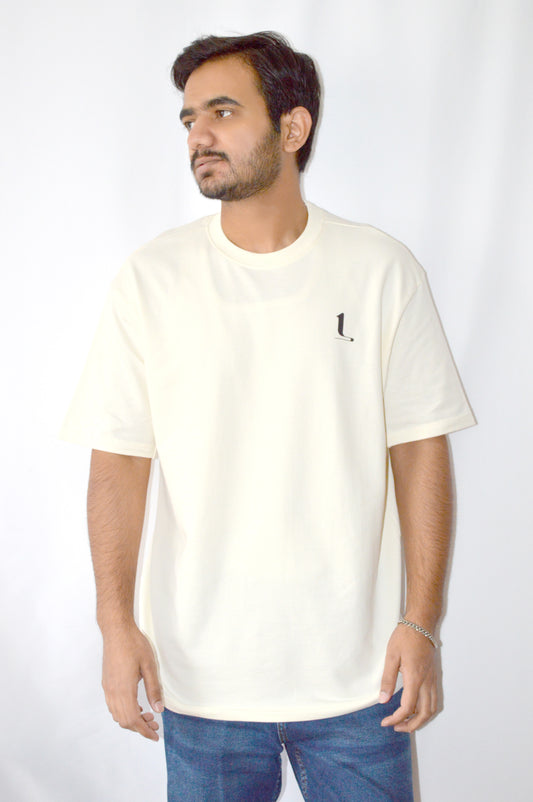 Beige Over Size Drop-shoulder T-Shirt unisex